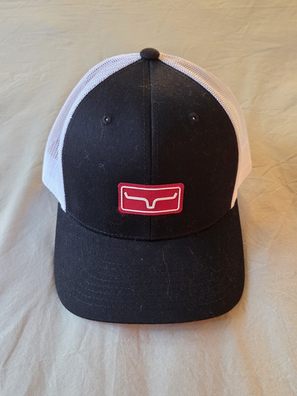 Kimes Ranch Black and White Mesh Cap with Red Logo Patch